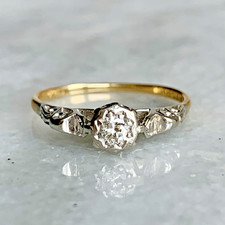 Diamond 18ct Gold Ring Ornate Tiara Platinum Setting Vintage - Size N