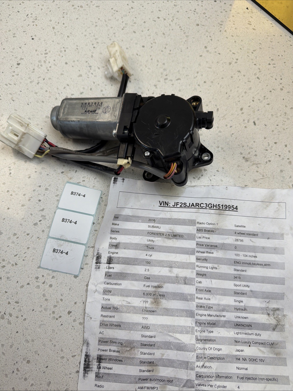 2016 2017 Subaru Forester Rear Hatch Lift Liftgate Motor 830100-1090