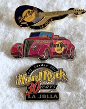 3 La Jolla California Hard Rocke Caf&eacute; Pins Roadster Guitar Limited Edition