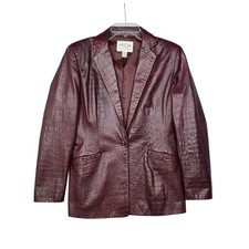 Oscar De La Renta Womens Leather Blazer Size 8 Croc Scales Jacket Dark Cherry 