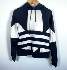 adidas Trefoil Logo Hoodie Women's Medium Black White Drawstring Sweatshirt