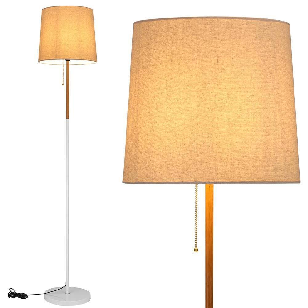 Lampada Piantana Moderna E27 in Tessuto e Legno