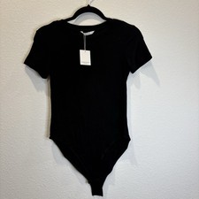 MangoPop Women's Short Sleeve Round Neck Bodysuit - Black - Small - New