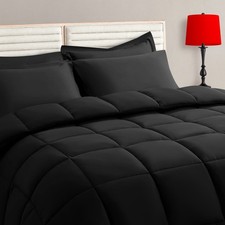 TAIMIT Queen Size Comforter Set - 7 Pieces, Bed in a Bag Bedding Queen, Black