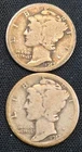 2 Lot  US Coin   1917  P S   Mercury 10 Cent Dime KM# 140 Circulated Silver