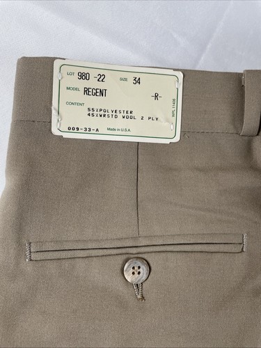 Pantaloni eleganti vintage Berle Taylored kaki marrone reggente uomo 34 regular NUOVI! - Foto 4 di 5