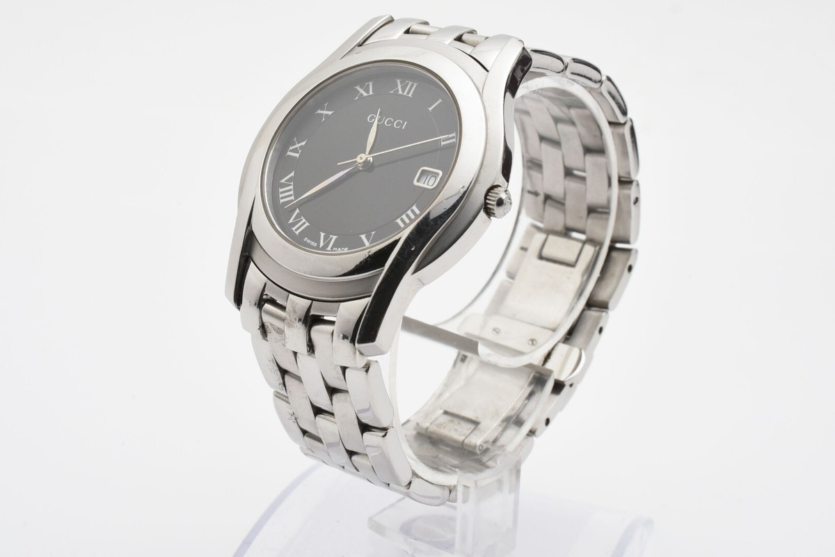 EXC+5】Gucci 5500M Black Silver Quartz Date Indicator Mens
