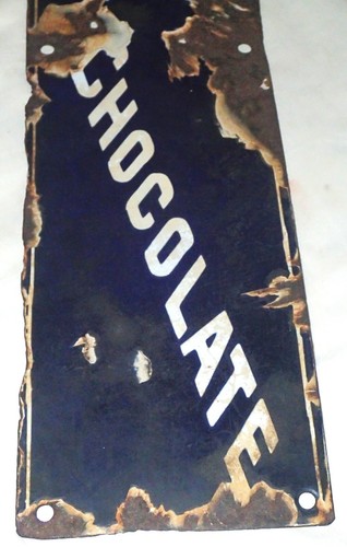ANTIQUE U.S.A. 1920'S COLBALT BLUE CHICLETS & CHOCOLATE PORCELAIN CANDY SIGN ART - Picture 9 of 13