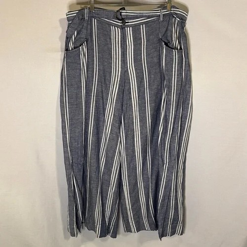 Anthropologie Hose Damen Übergröße 22 W weites Bein Leinen blau Lagenlook Boho