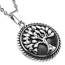 Stainless Steel Silver-Tone Tree of Life Pendant Necklace