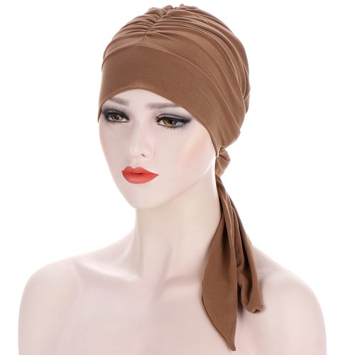 Cappello turbante donna islamico sciarpa testa coda lunga hijab berretto chemio copricapo plissettato - Foto 13 di 21