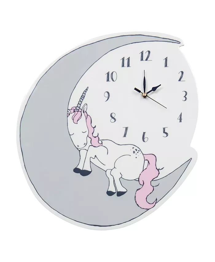Trend Lab $ 90 Unicorn Dreams Gray and Pink 15 x 14 " AA Battery Wall Clock NEW image
