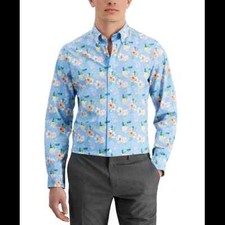 Club Room Men's Small Slim Fit 4-Way Stretch Tropical Dress Shirt