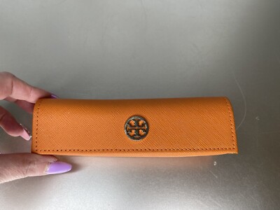 Tory Burch Bright Orange Sunglass Case Eyeglass Pouch 