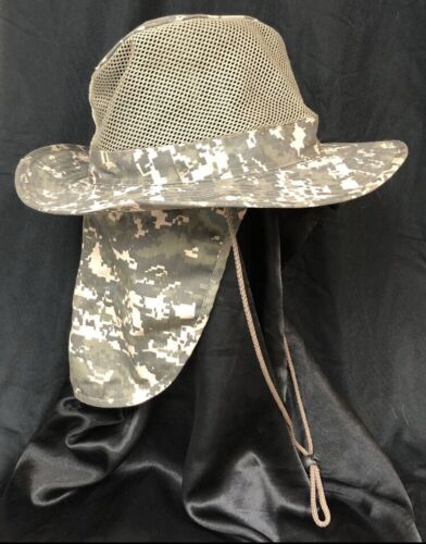 S.W. Camo Hat Fishing Cap Large Hunting Neck Guard Chin Tie Mesh Boonie Outdoor - Picture 1 of 11