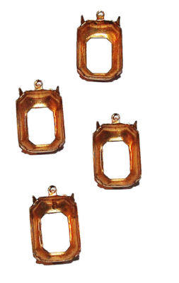 6 Settings Rectangular Brass plated open back 4 Prongs vintage