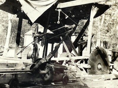 W9 Photograph 1930's Makeshift Lumber Mill Log Saw Blade Cutter Machine Logging