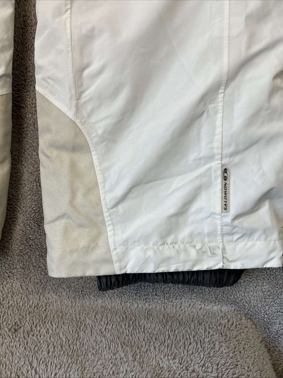 Pantaloni da neve vintage Salomon bianchi e marroni soft shell donna sci snowboard M 8