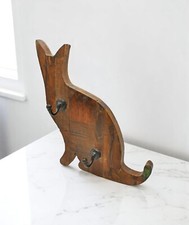 Vintage Wooden Cat Shaped Wall D cor Hook Hanger Original Old Hand Carved"