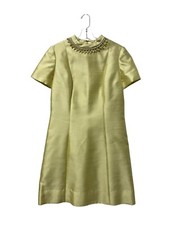 VTG 60  s Handmade Yellow A Line Cap Sleeve Jewel Collar Mini Dress Medium
