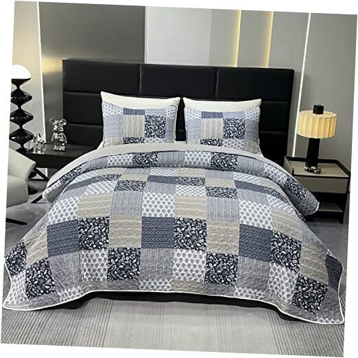 Oversized King Size Quilt Set Extra Wide Super King Grey Floral Patchwork