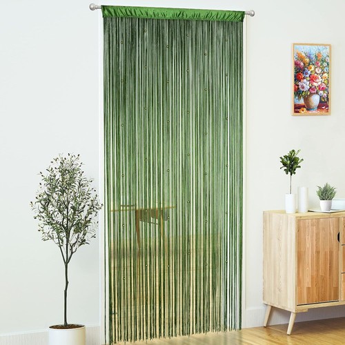 Beaded Curtain Door String Curtains for Doorways Tassels 39×79 in 1 Green - Picture 3 of 4