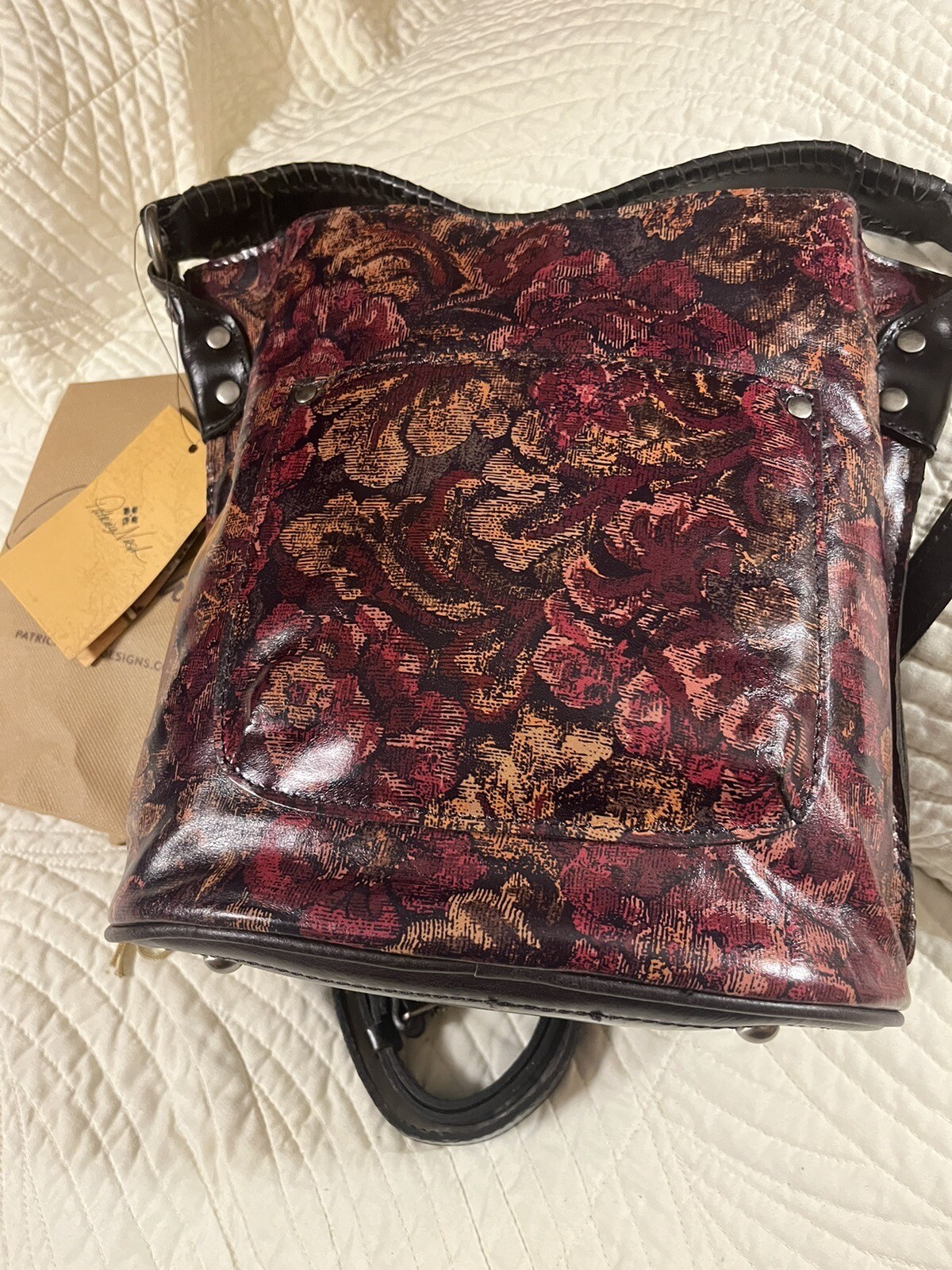 NWT Patricia Nash Otavia Vintage Floral Brocade Black Tassel Leather