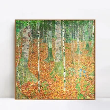 Framed Giclee Print The Birch Wood,1903 by Gustav Klimt Wall Art 28"x28" 