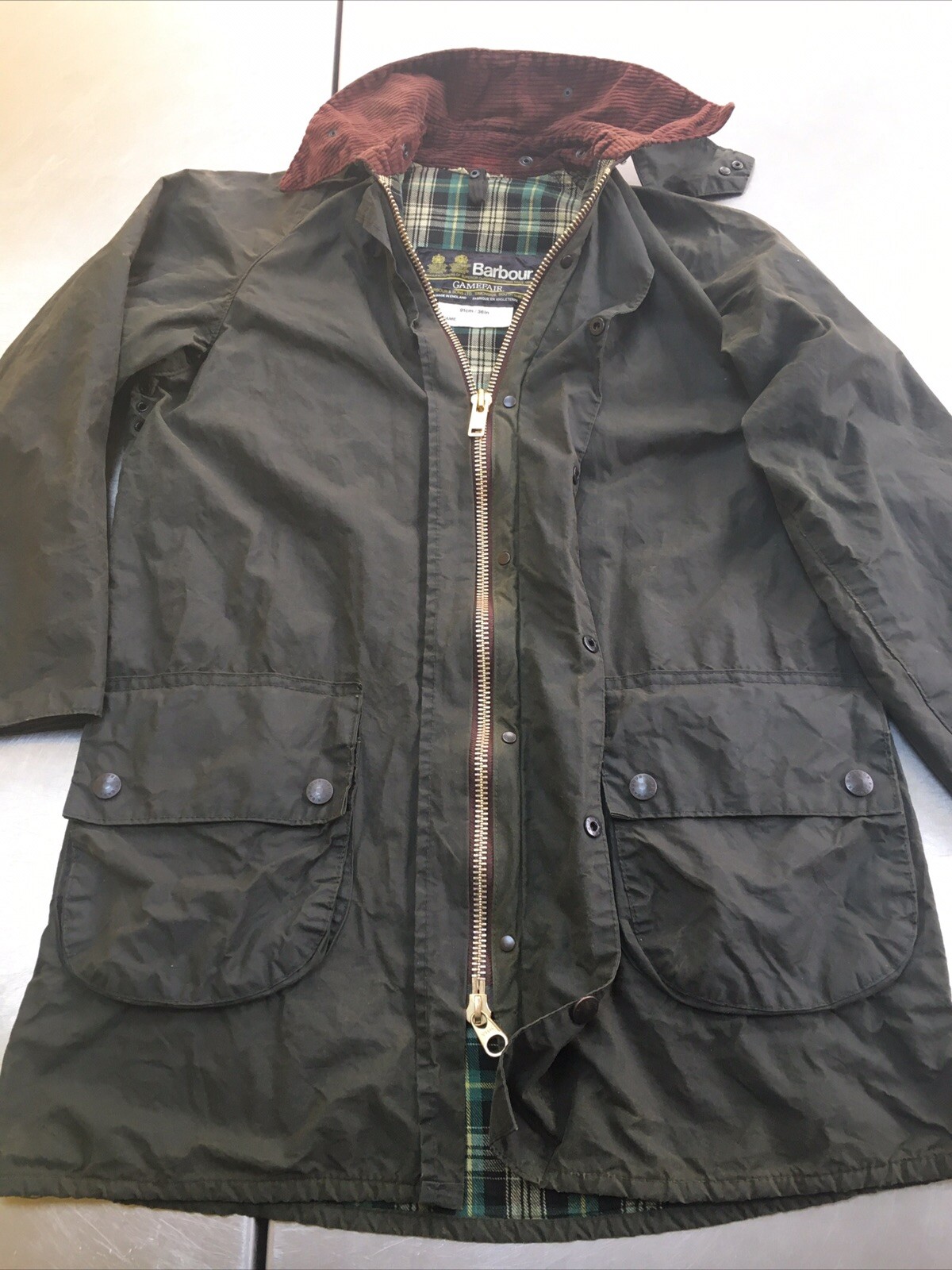 Vintage 1980s Barbour C36 Mens Olive Waxed Jacket - S (42in) | Superb Condition! image 5