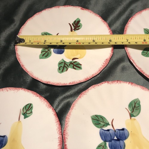 19 BLUE RIDGE Southern Potteries FRUIT SALAD plates pear plums apple Pink Edge - Picture 17 of 23