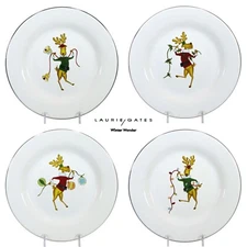 Laurie Gates WINTER WONDER 8.5" Salad Plate Set 4Pc Red Green Reindeer Christmas