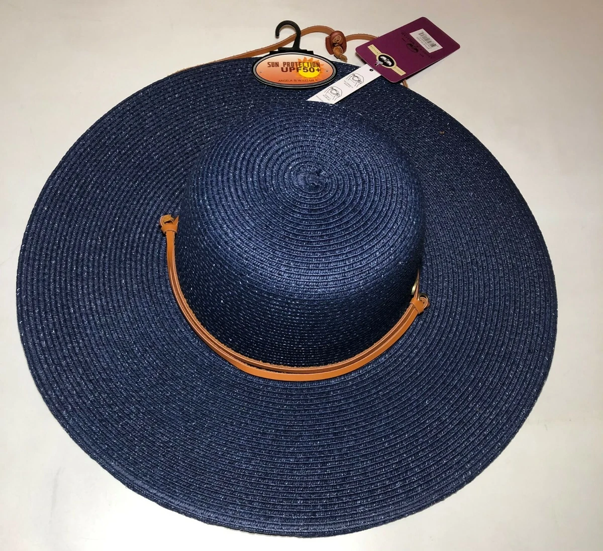 Outdoor Summer Chin Strap Navy Sun Hat Women Packable Straw Paper