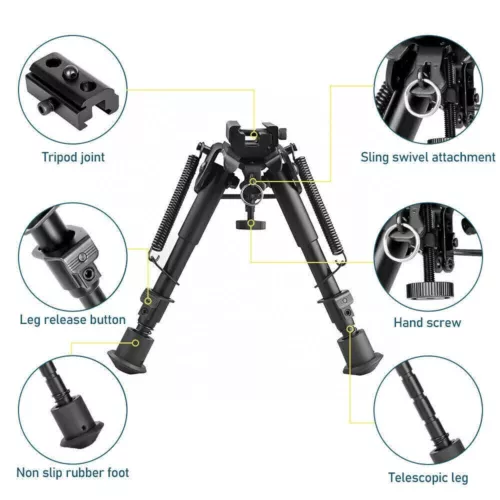 6-9" Hunting Rifle Bipod with 20mm Picatinny Rail Mount Adapter - Picture 4 of 8