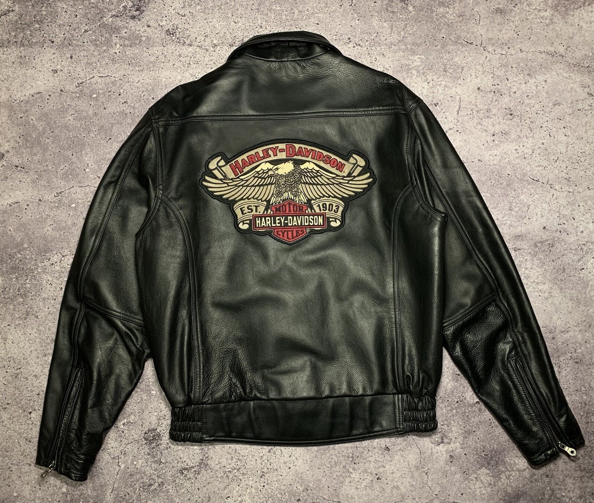 Harley-Davidson■Vintage Leather Jacket VINTAGE Harley Davidson Jacket Mens 44 Black Willie G Full