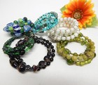 Art Glass & Stone Bead Memory Wire Bracelet Lot - Vintage To Now Fashion Jewelry