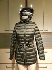 Olive Taupe Saks 5th Avenue Belted Down Hooded Packable Puffer Parka Jacket XS 