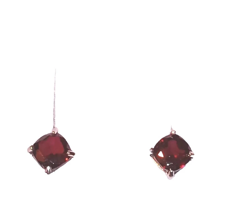 2.30 Ctw natural Red Garnet Square Cut Earrings 10 Kt Solid White Gold New - Image 2 of 4