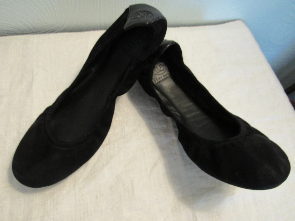 tory burch black suede ballet flats SZ 8M w rear logo eBay