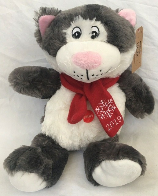 PetSmart Lucky Kitty Cat Squeaker Plush 2019 Collectible Gray Soft Pet