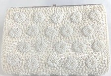 La Regale White Beaded Clutch Purse Evening Bag Wedding Formal Vintage EUVC