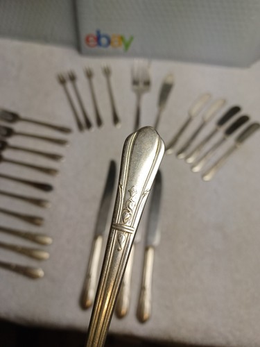 26 Pcs Vintage Simeon L & George H Rogers Oneida LTD Silverplate Flatware - Foto 2 di 11