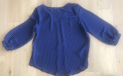 Lush Women's Blouse Black & Blue Silky Striped Size Small NWOT