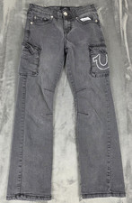 True Religion Ricky Cargo Jeans Boys 10 Charcoal Gray Denim Relaxed Straight Leg