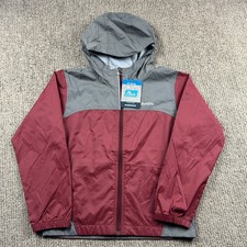 Columbia Youth S 8 Glennaker Rain Jacket Full Zip Hood Waterproof Maroon Grey