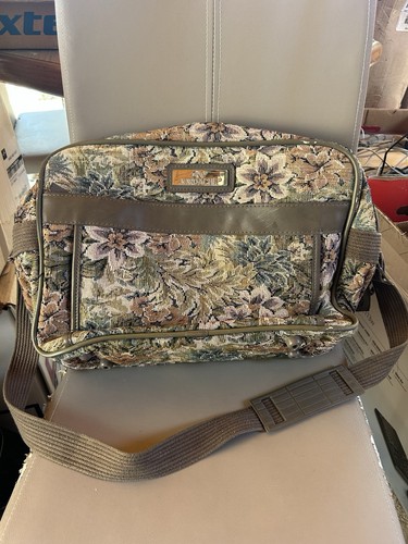 Jordache Floral Pattern Overnight Bag Beige Brown Green Adjustable Straps