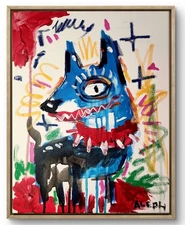 Original Art Blue Dog 14x11 Neo Expressionism Original Artwork on Canvas