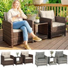 Rattan Bistro Set, Wicker Garden Furniture Set with 2 Tier Table