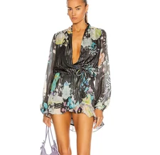 Rococo Sand Aita Wrap Mini Dress M Black Metallic Floral