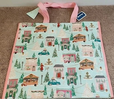 Marshalls Beautiful Fancy Christmas Village Large Reusable Shopping Tote Bag