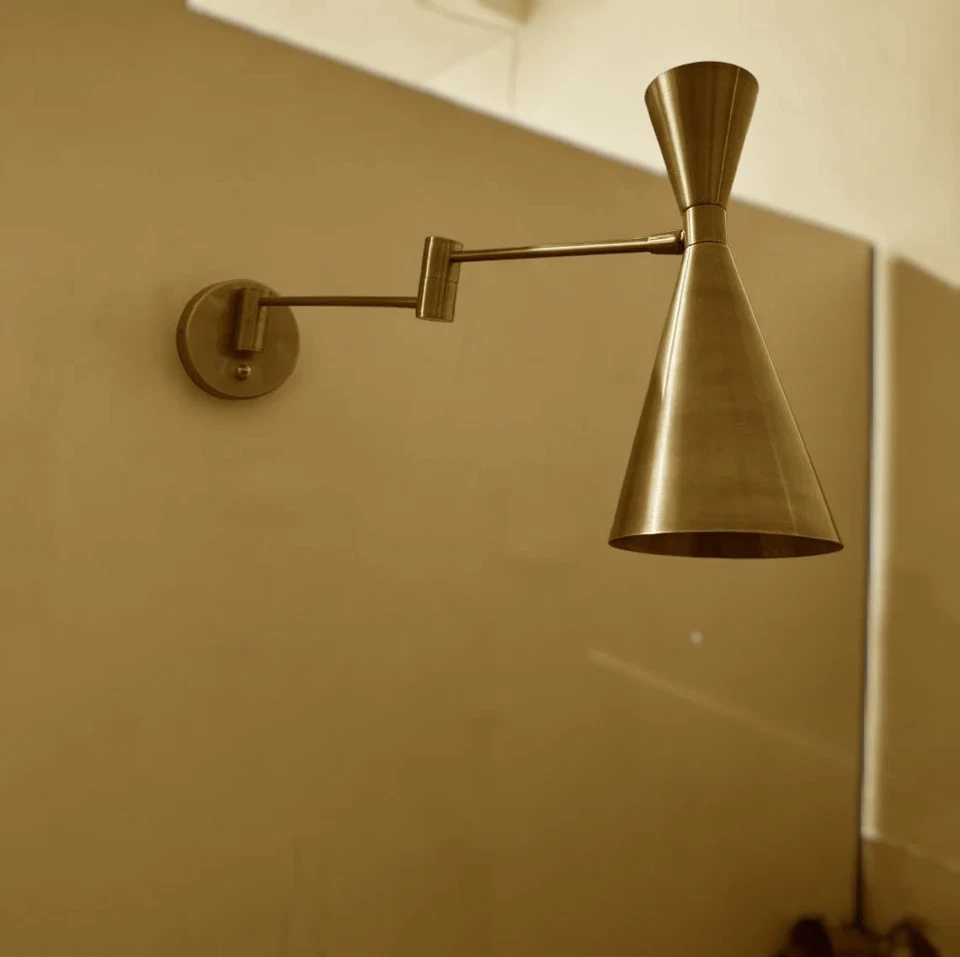 "Elegant Mid-Century Modern Bedside Lamp: Handcrafted Raw Brass Wall Sconce" - Image 2 of 4